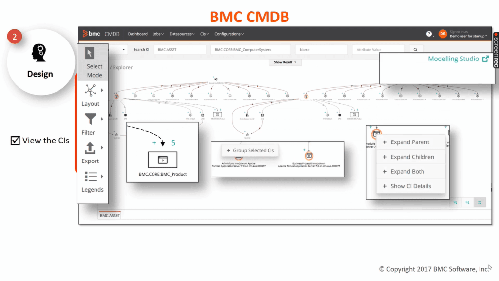 BMC CMDB explorer has various options to view CIs and relationships