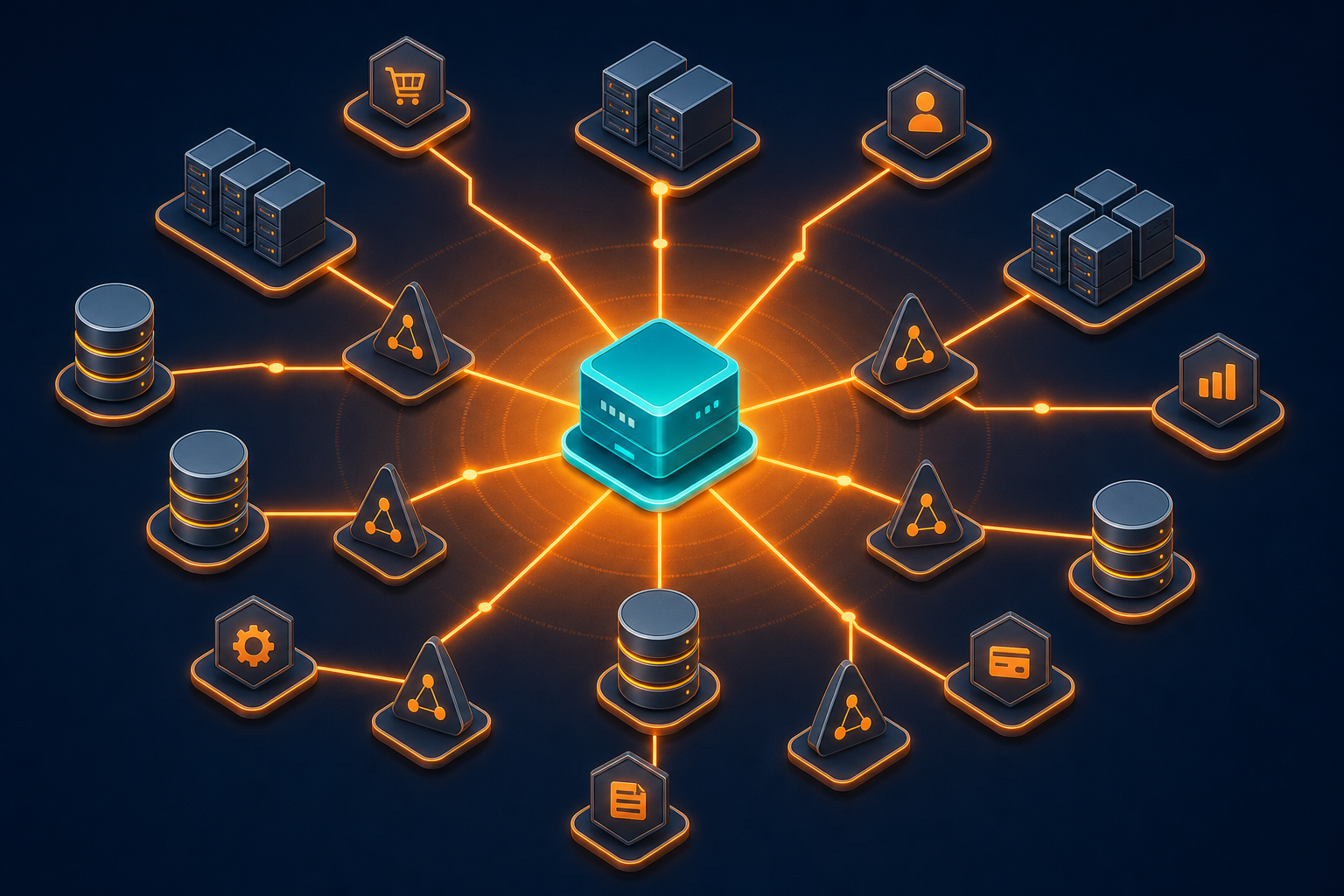 Conceptual diagram of a service dependency map showing a middleware CI with relationships to application servers, databases, and upstream services