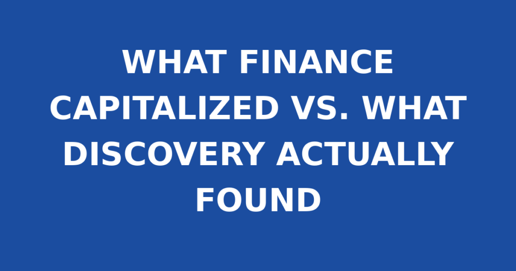 WHAT FINANCE CAPITALIZED VS. WHAT DISCOVERY ACTUALLY FOUND