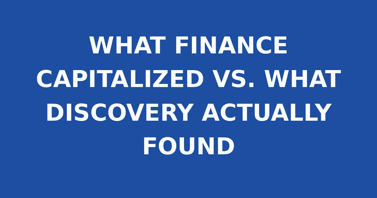 WHAT FINANCE CAPITALIZED VS. WHAT DISCOVERY ACTUALLY FOUND